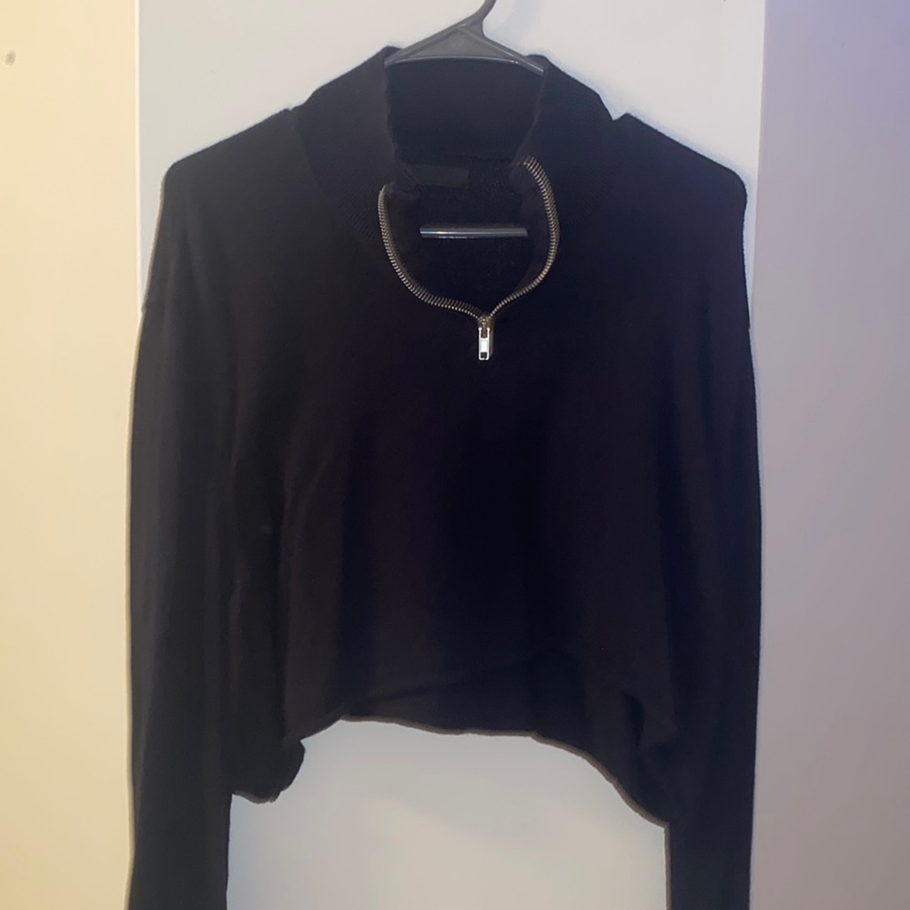 Navy ASOS quarter zip cropped sweater/jacket